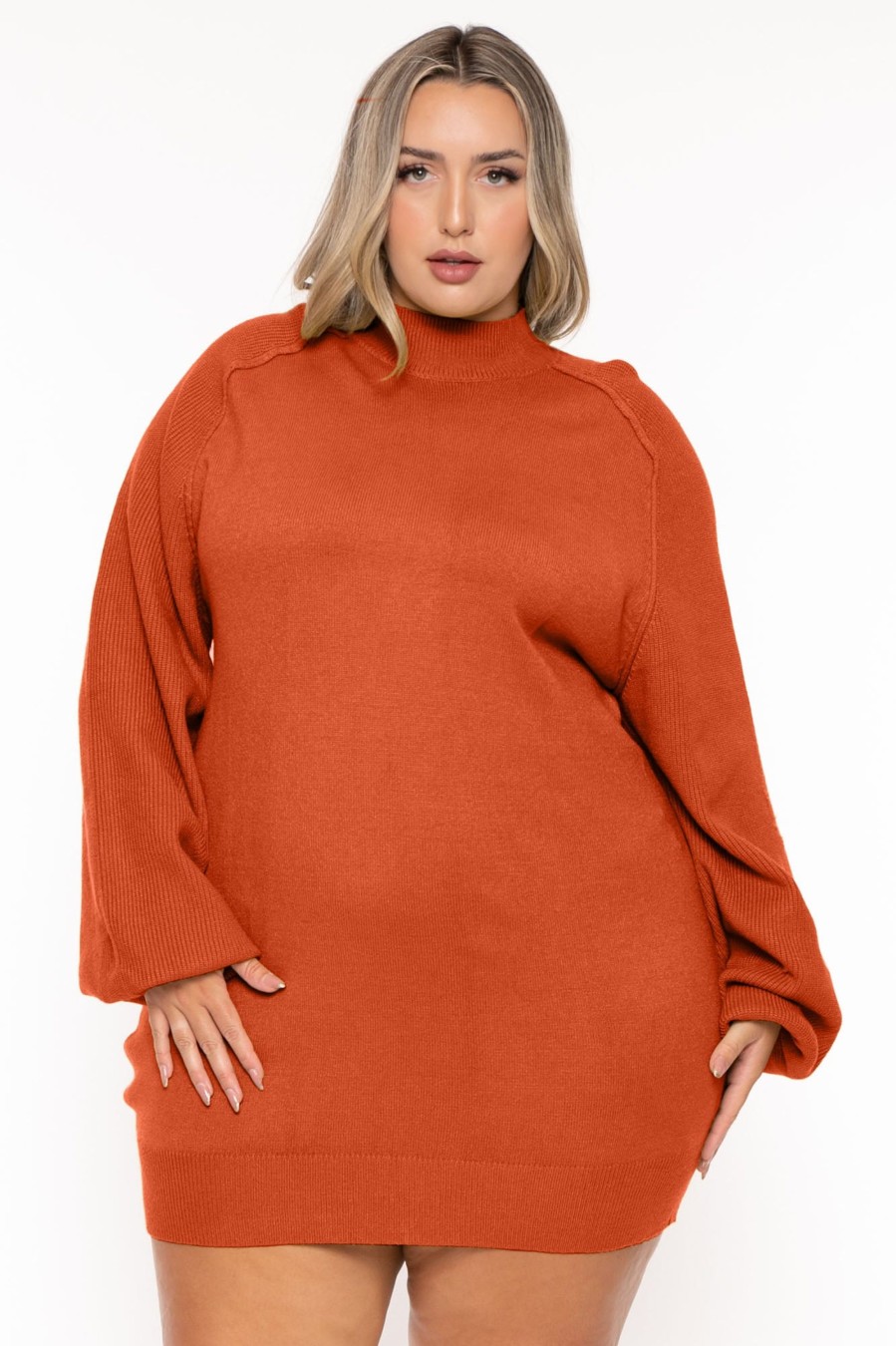 Dresses Jade by Jane | Plus Size Nakia Mock Neck Sweater Dress Rust