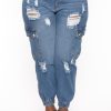 Jeans & Denim American Bazi | Plus Size High Waist Distressed Cargo Jogger Blue