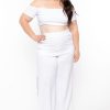 Matching Sets Curvy Sense | Plus Size Andrea Crop Top And Flare Pants Set White