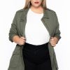 Outerwear Ambiance | Plus Size Drawstring Utility Jacket Olive