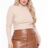 Tops Ambiance | Plus Size Ribbed Turtleneck Top Taupe