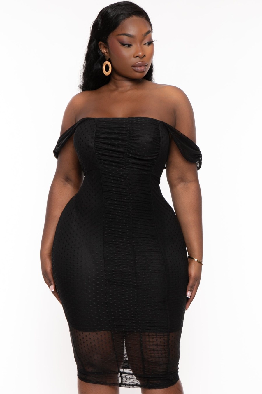 Little Black Styles Curvy Sense | Plus Size Mildred Off The Shouder Midi Dress Black