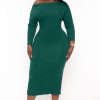 Dresses CULTURE CODE | Plus Size Charlene Ribbed Midi Dress Hunter Green