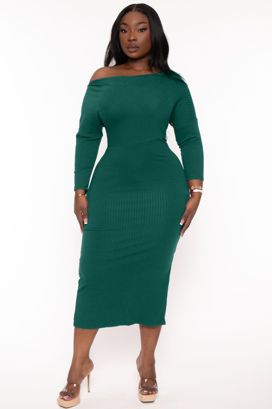 Dresses CULTURE CODE | Plus Size Charlene Ribbed Midi Dress Hunter Green