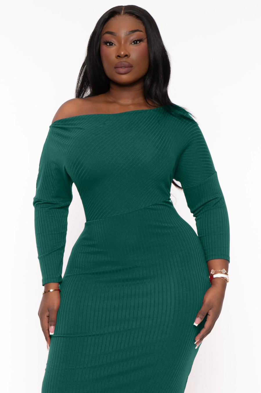 Dresses CULTURE CODE | Plus Size Charlene Ribbed Midi Dress Hunter Green