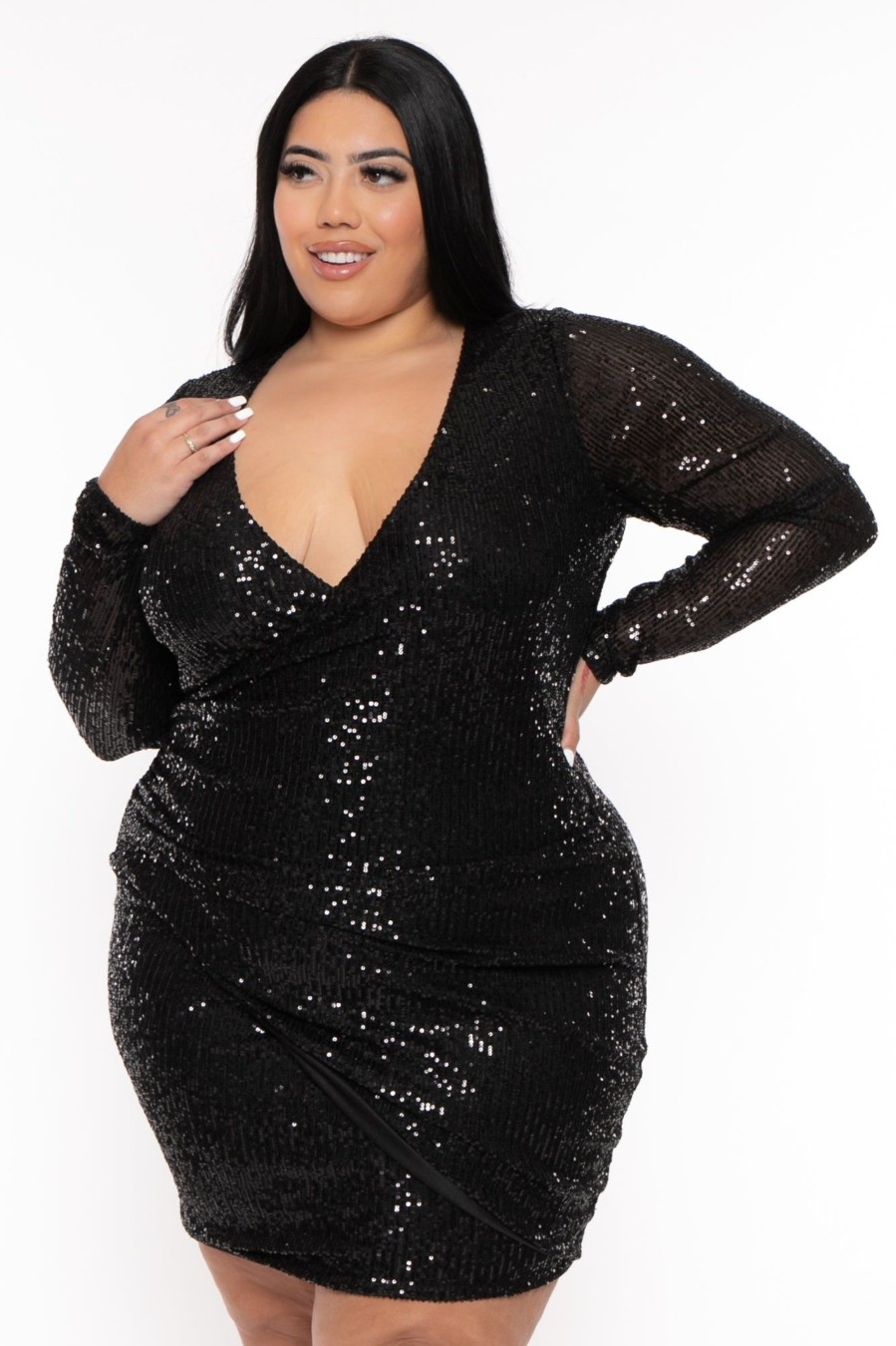 Little Black Styles Curvy Sense | Plus Size Adalena Sequins Dress Black