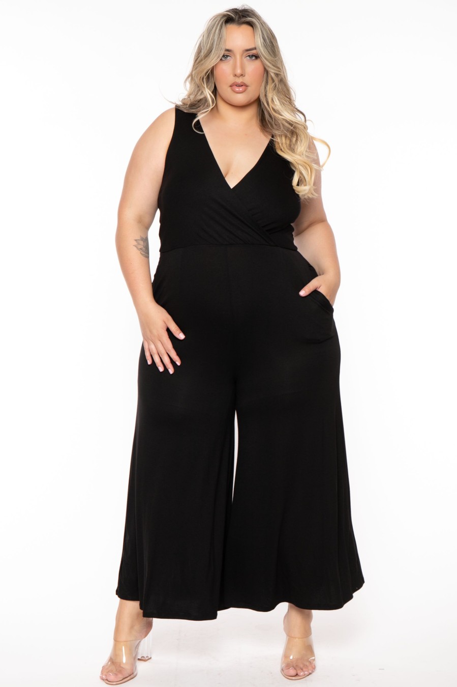 Little Black Styles Blue Leopard | Plus Size Gabby Wide Leg Jumpsuit Black