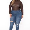 Tops Curvy Sense | Plus Size Gail Glitter Mesh Bodysuit Brown