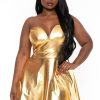 Dresses Curvy Sense | Plus Size Avanni Metallic Flare Dress Gold