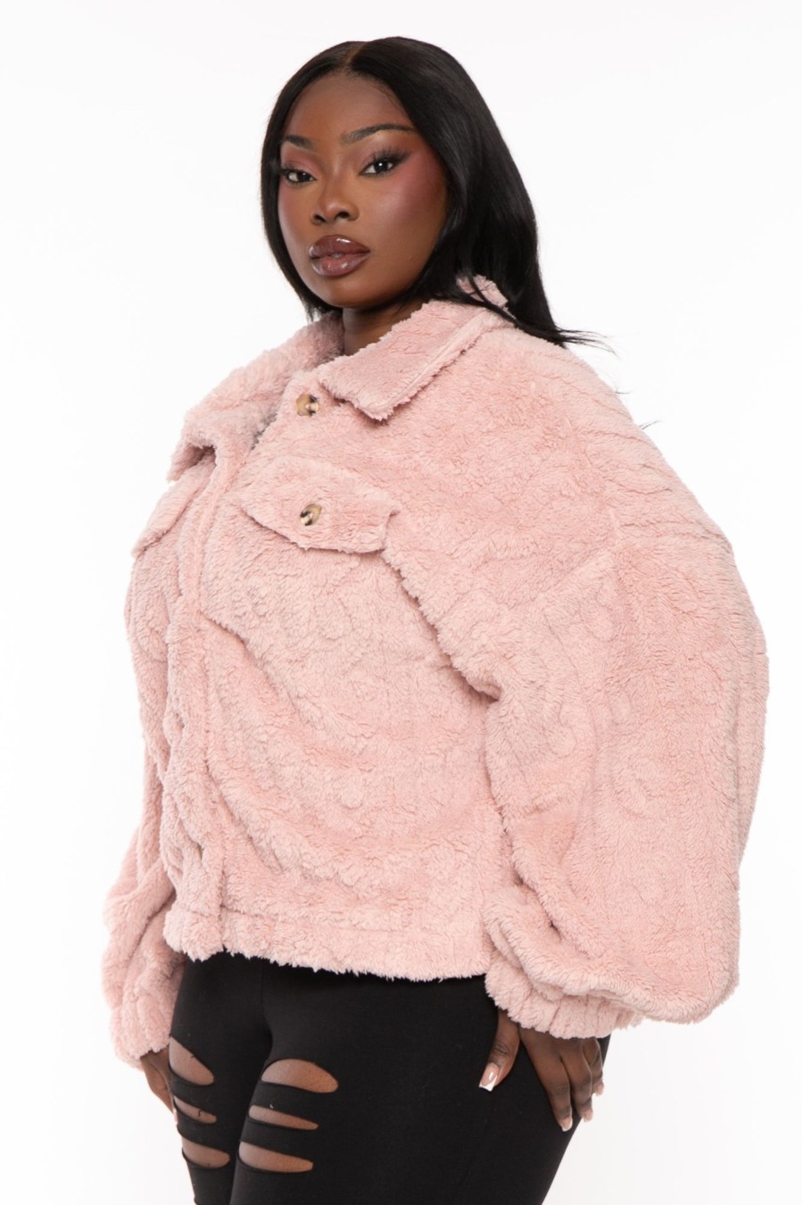 Outerwear Very J | Plus Size Faux-Sherpa Fleece Jacket Blush