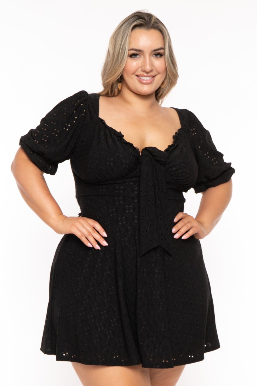 Little Black Styles Curvy Sense | Plus Size Jenni Eyelet Flare Dress Black