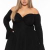 Dresses Curvy Sense | Plus Size Marilu Front Twist Flare Dress Black