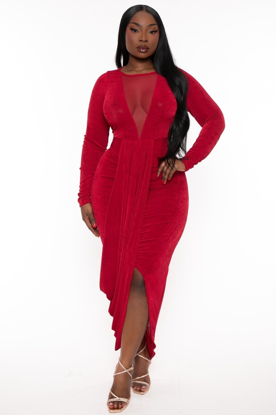 Dresses Curvy Sense | Plus Size Zaya Draped Midi Dress Red