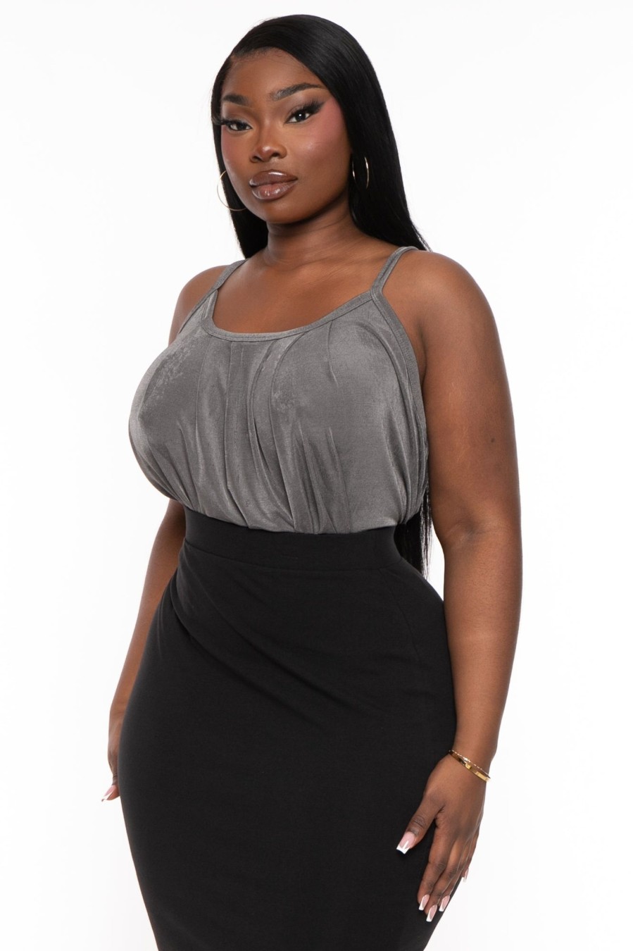 Tops CULTURE CODE | Plus Size Front Pleated Cami Top Charcoal