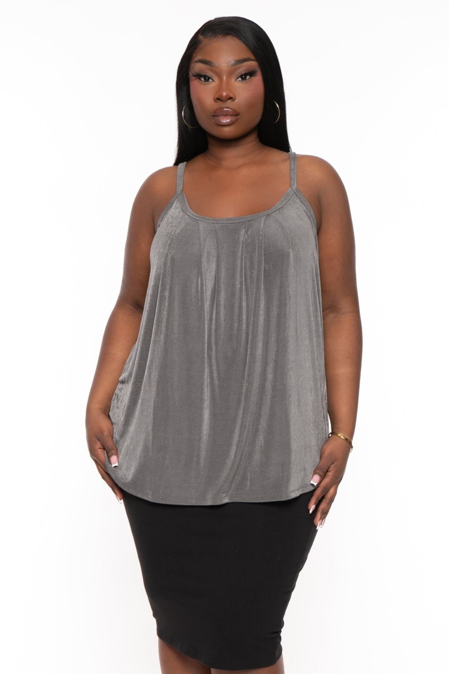 Tops CULTURE CODE | Plus Size Front Pleated Cami Top Charcoal