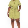 Dresses Jade by Jane | Plus Size Denim Keara Belted Mini Dress Green