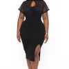 Dresses Curvy Sense | Plus Size Ceci Striped Mesh Midi Dress Black