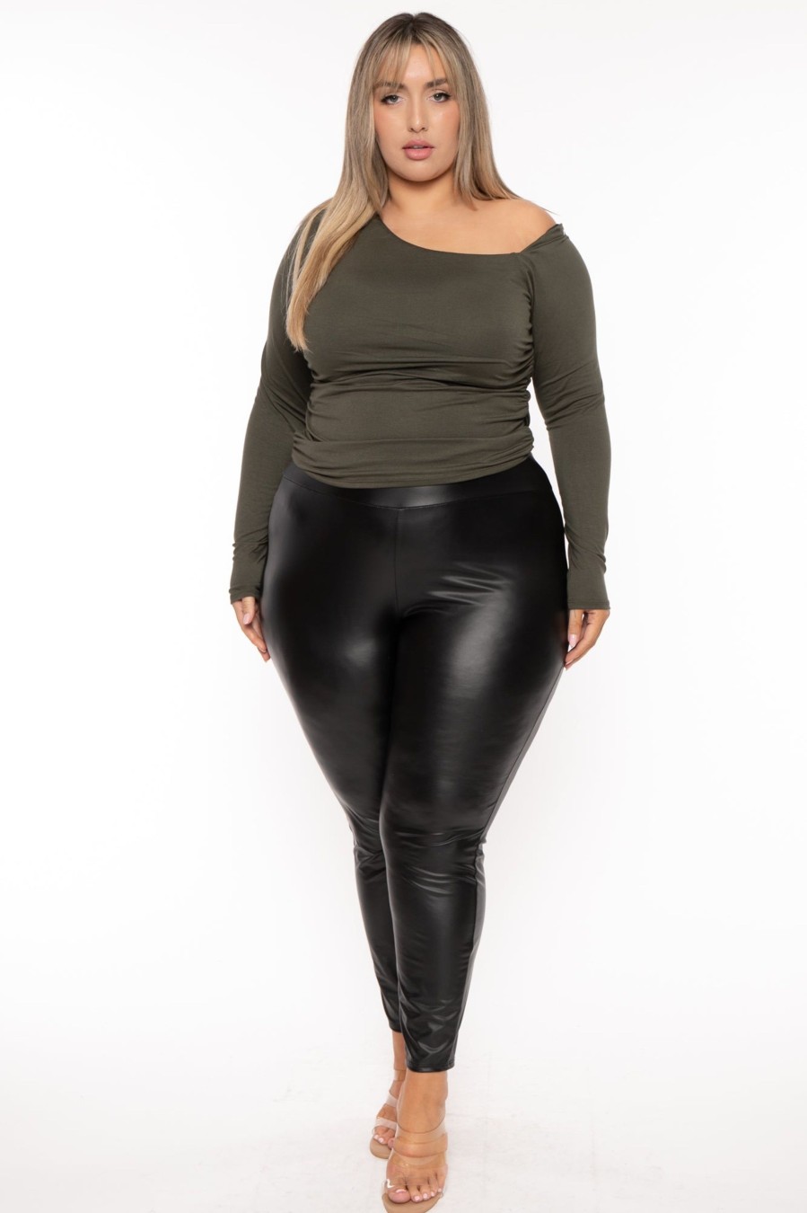 Tops Curvy Sense | Plus Size Delia Rouched Top Olive