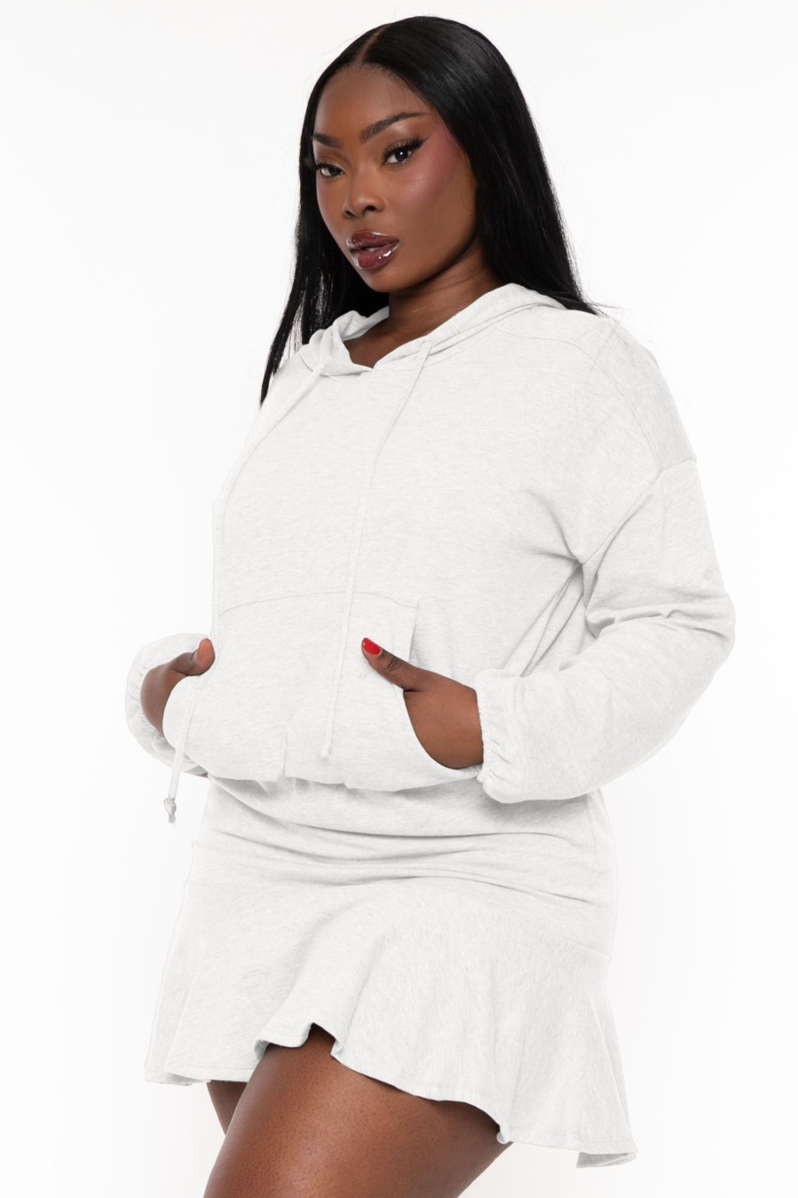 Dresses CULTURE CODE | Plus Size Tracie Hoodie Mini Dress - Ivory Creme