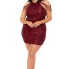 Dresses Sweet Generis | Plus Size Mistika Sequins Dress Burgundy