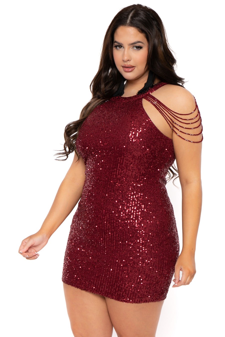 Dresses Sweet Generis | Plus Size Mistika Sequins Dress Burgundy