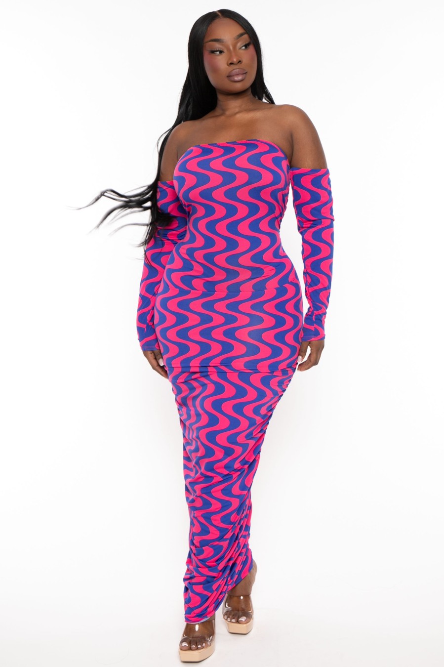 Dresses Curvy Sense | Plus Size Aura Tube Maxi Dress Multi