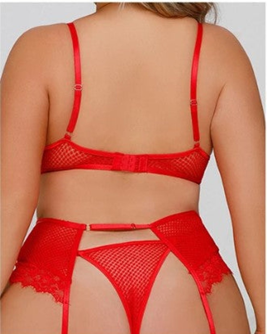 Intimates China | Plus Size Mesh Delight 4 Piece Lace Lingerie Set Red