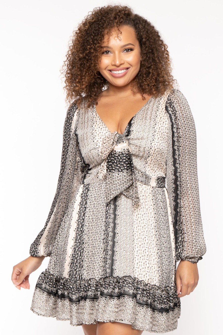 Little Black Styles Curvy Sense | Plus Size Aide Chiffon Printed Dress Black