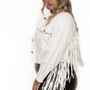 Jeans & Denim Veveret | Plus Size Oli Crop Fringe Denim Jacket White