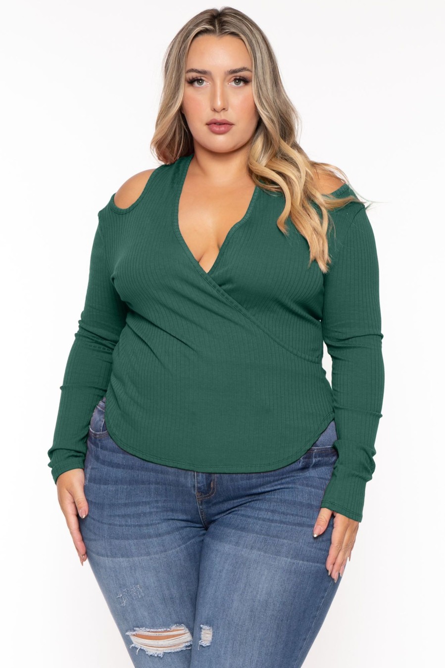 Tops CULTURE CODE | Plus Size Halter Cold Shoulder Top Green