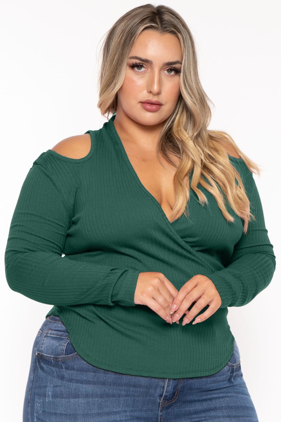 Tops CULTURE CODE | Plus Size Halter Cold Shoulder Top Green