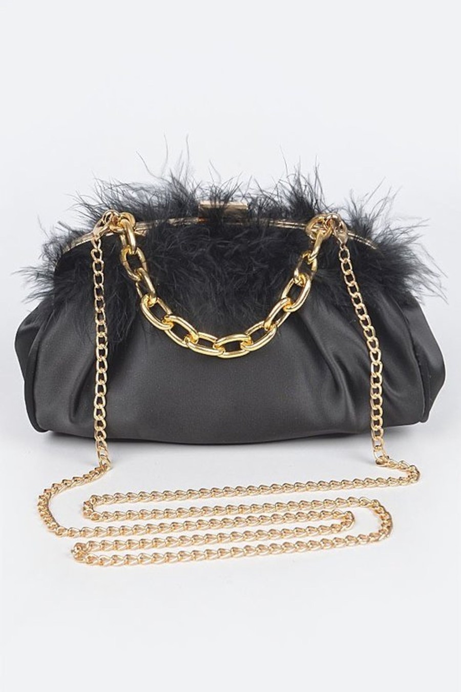 Accessories Hu0026D | Buenos Aires Faux Leather Chain Handle Clutch W/Feather Black