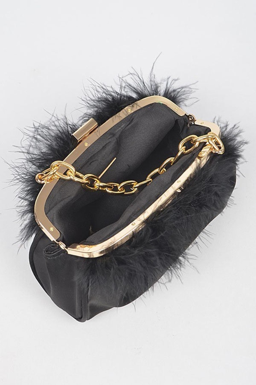 Accessories Hu0026D | Buenos Aires Faux Leather Chain Handle Clutch W/Feather Black