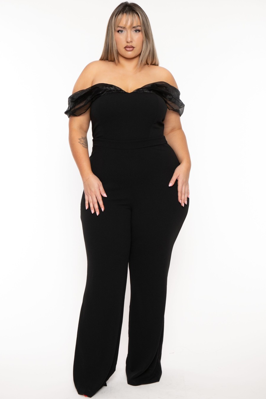 Jumpsuits & Rompers SYMPHONY | Plus Size Greta Off The Shoulder Jumpsuit Black