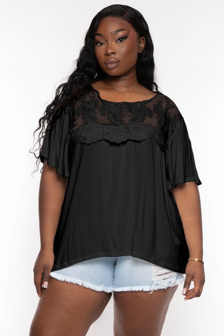 Tops CULTURE CODE | Plus Size Judy Lace Embroidered Top Black