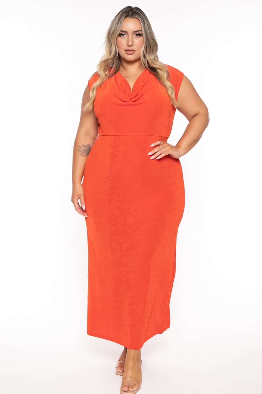 Dresses CULTURE CODE | Plus Size Velma Cowl Neck Maxi Dress Orange