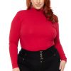 Tops Ambiance | Plus Size Ribbed Turtleneck Top Red