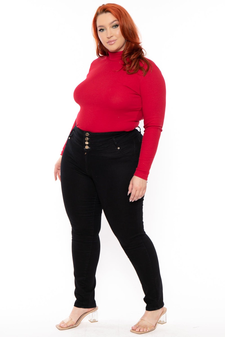 Tops Ambiance | Plus Size Ribbed Turtleneck Top Red