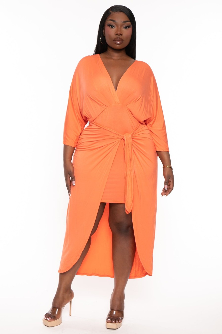 Dresses Goodtime USA | Plus Size Maleda Front Wrap Dress Coral