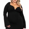 Little Black Styles Curvy Sense | Plus Size Karem Front Twist Ribbed Dress Black