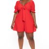 Jumpsuits & Rompers Curvy Sense | Plus Size Jenni Eyelet Romper Red