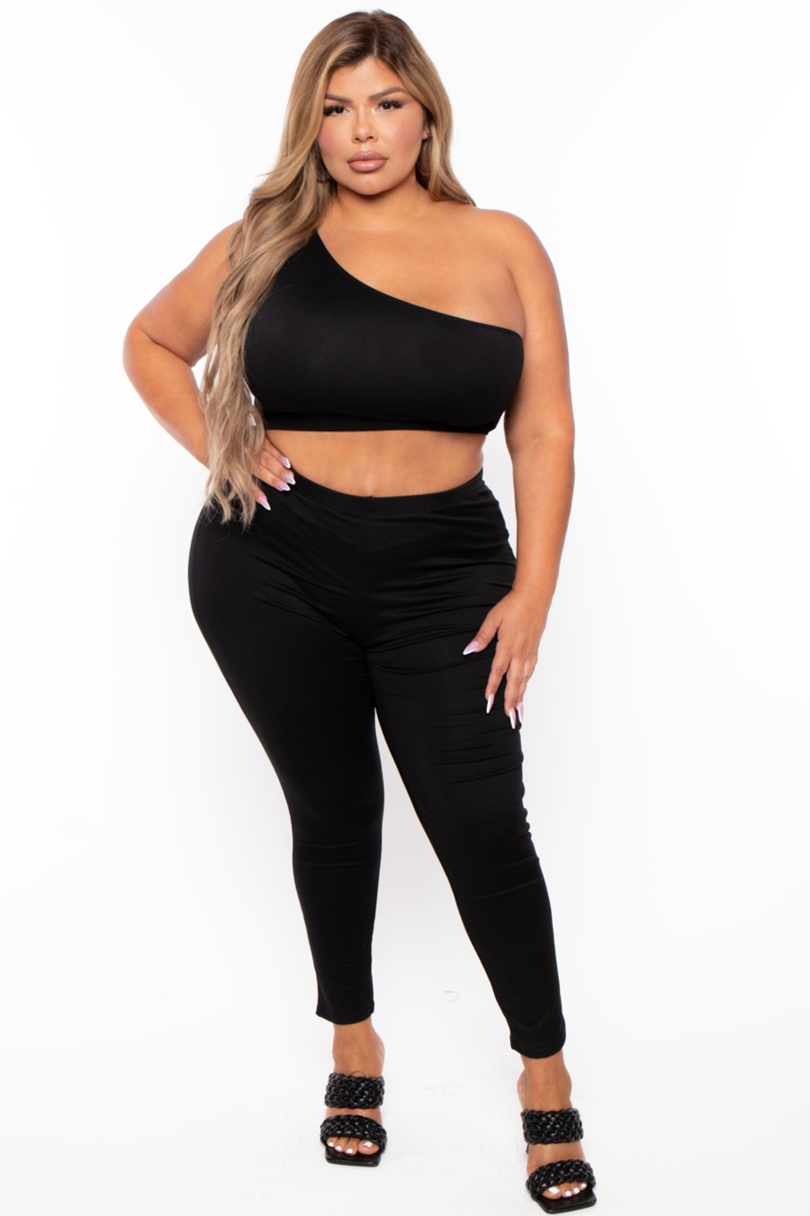 Matching Sets Ajin Fashion | Plus Size Crop Top And Leggings Set Black