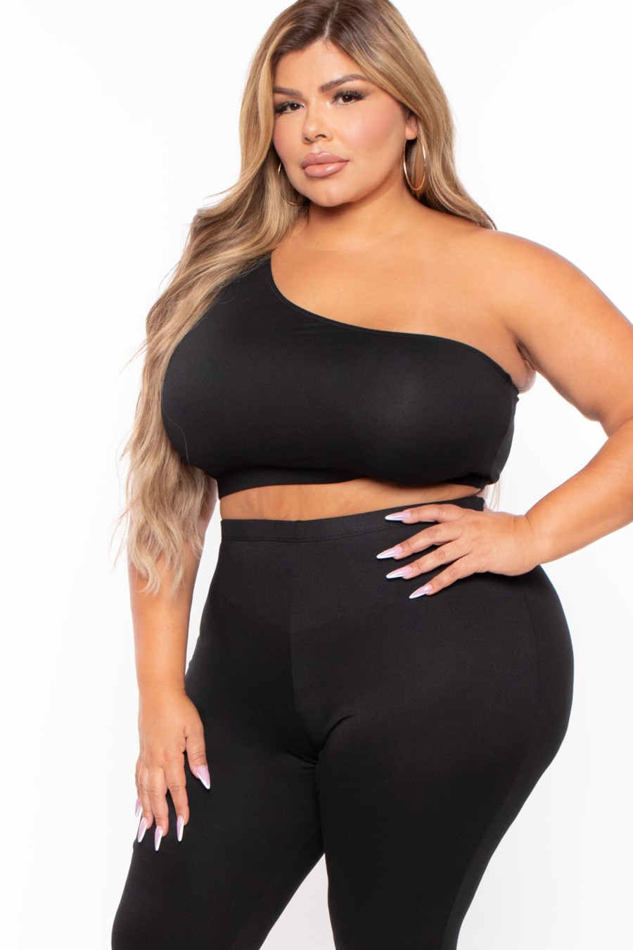 Matching Sets Ajin Fashion | Plus Size Crop Top And Leggings Set Black