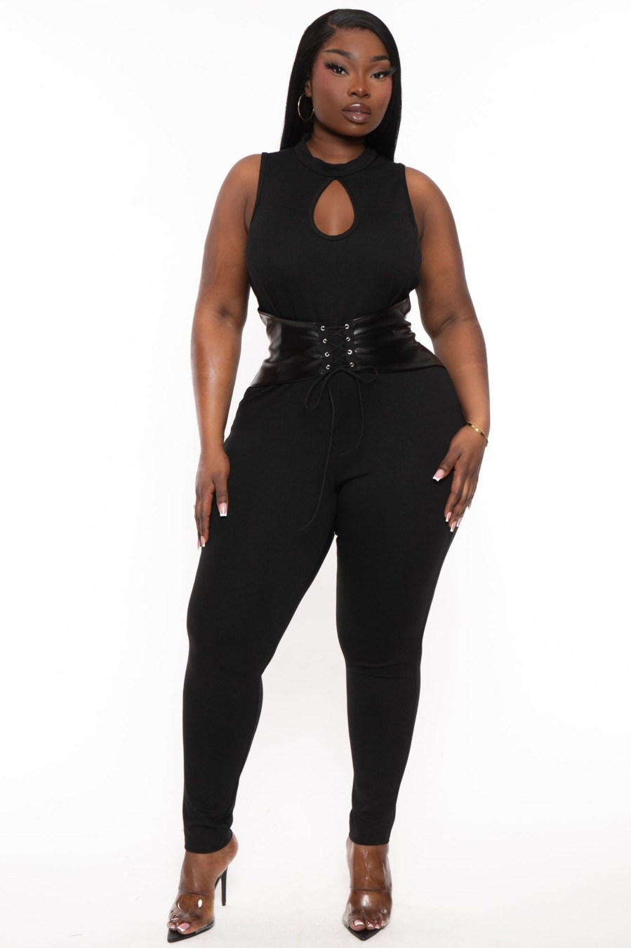 Jumpsuits & Rompers Curvy Sense | Plus Size Waist Snatcher Jumpsuit Black