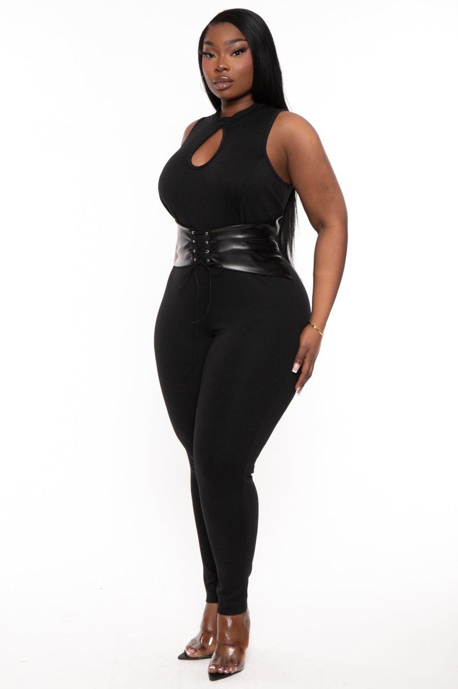 Jumpsuits & Rompers Curvy Sense | Plus Size Waist Snatcher Jumpsuit Black