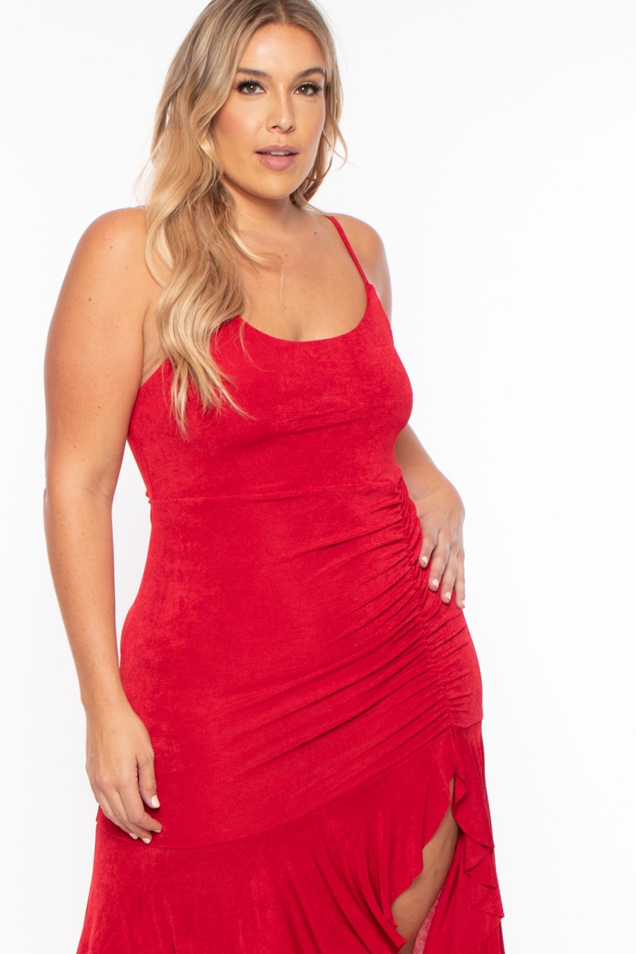 Dresses Curvy Sense | Plus Size Fayette Flamenco Ruffle Dress Red