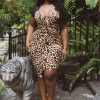 Dresses Curvy Sense | Plus Size Nezza Twist Front Leopard Print Dress Brown