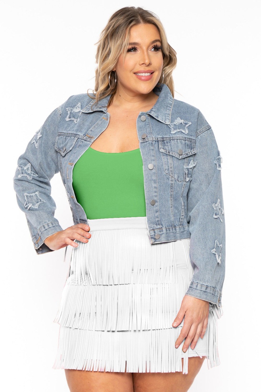 Bottoms Jade By Jane | Plus Size Faux Leather Fringe Mini Skirt White