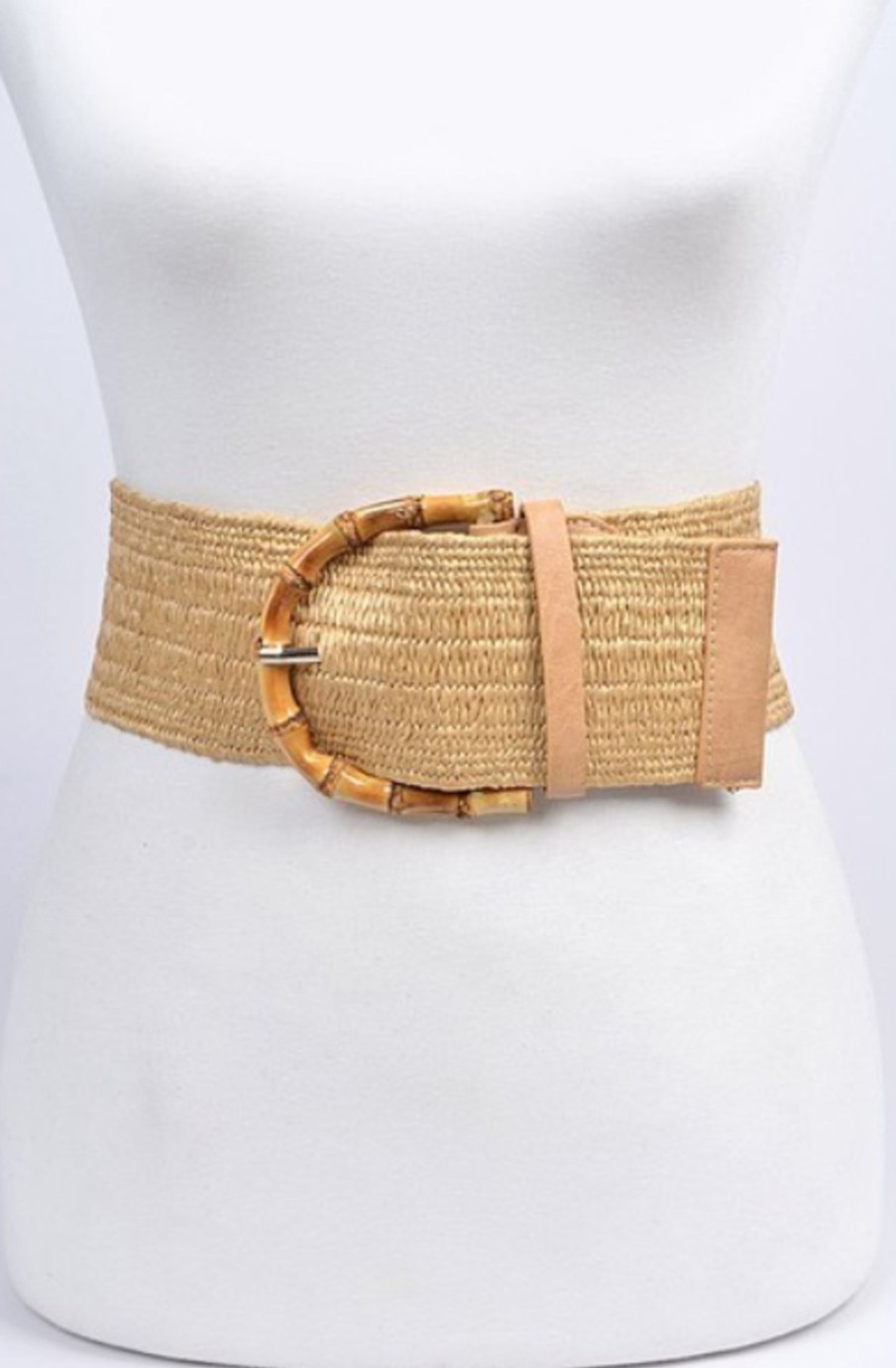 Accessories I LORD | Plus Size Tulum Bamboo Buckle Stretch Straw Belt Khaki