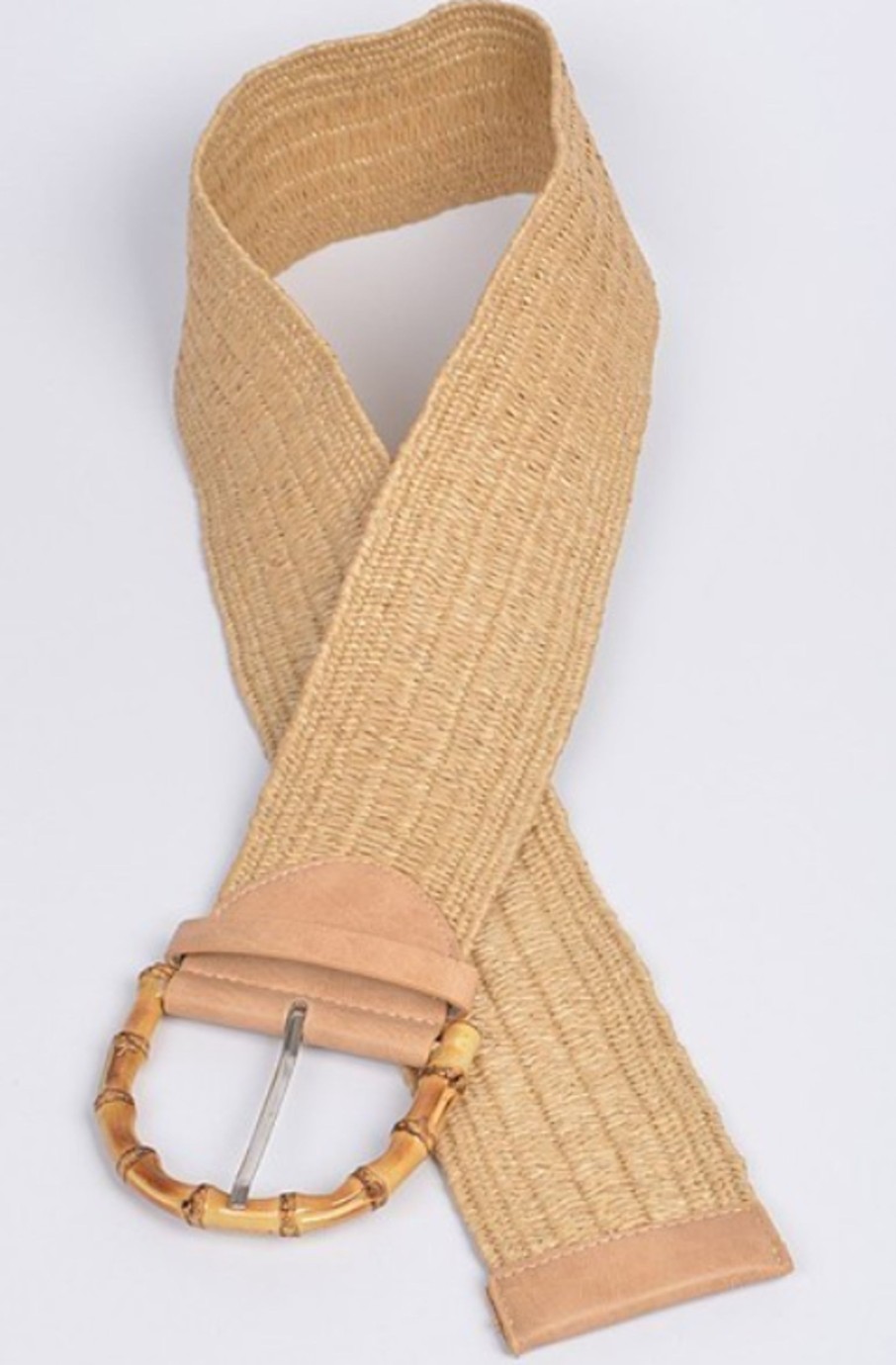 Accessories I LORD | Plus Size Tulum Bamboo Buckle Stretch Straw Belt Khaki